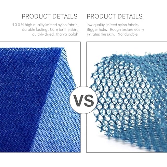 SWIUKPHE 3 PCS Multicolor Long Net Bath Sponge, Exfoliating Back and Body Scrubber, Skin Smoothing Shower Tool for Daily Use (Blue/Black/Off-White) - Image 2